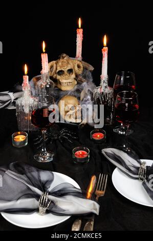 The idea of creating an entourage of table decor setting for Halloween Stock Photo