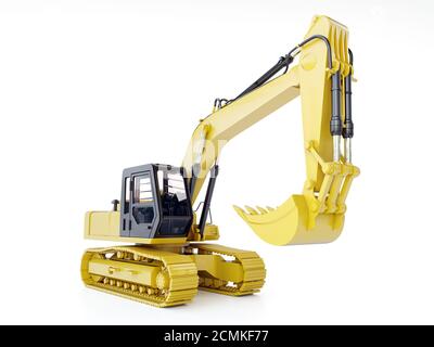 3D rendering of tellow crawler excavator on white background Stock Photo