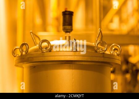Equipment for production of beer in factory shops Stock Photo