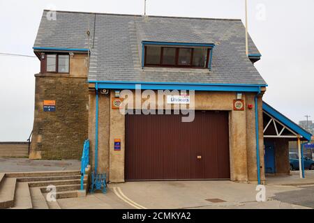 Porthcawls R.N.L.I. boat house and crew quarters situated on the seafront in this popular holiday resort in South Wales. Stock Photo