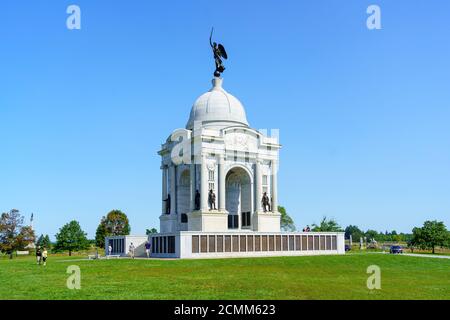 Gettysburg, PA, USA - September 6, 2020: The Pennsylvania Memorial at the Gettysburg National Military Park, in the United States. Stock Photo