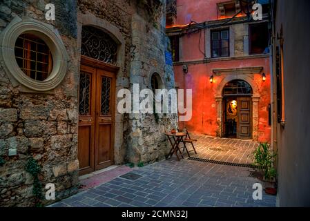 Streets in the old town of Chania, Crete, Greece. Stock Photo
