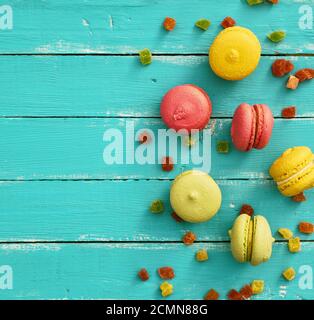 Multicolored cake of almond flour with cream macarons Stock Photo