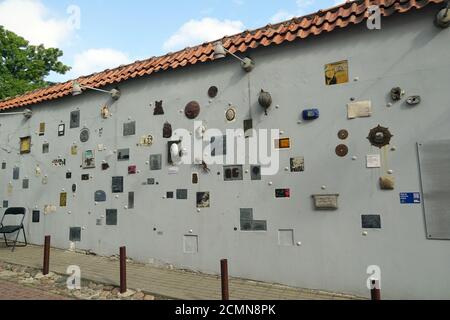 Artworks of famous Lithuanian writers on a wall in the Literatu street in the city center, Vilnius, Lithuania, Europe Stock Photo