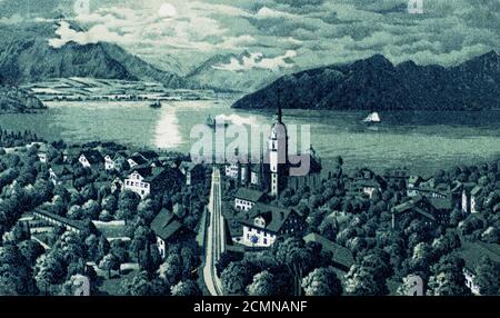A historical view of Vitznau, Lucerne, Switzerland, taken from a postcard c.1901. Stock Photo
