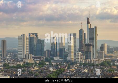 Frankfurt aerial view city skyline at business district skyscraper, Frankfurt Germany Stock Photo