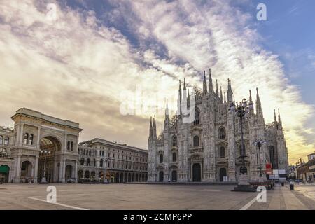 Milan Italy, sunrise city skyline at Milano Duomo Cathedral