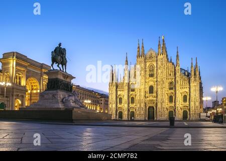 Milan Italy, night city skyline at Milano Duomo Cathedral Stock Photo