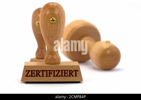 Stamp with the german word zertifiziert, certified ,against a white background Stock Photo