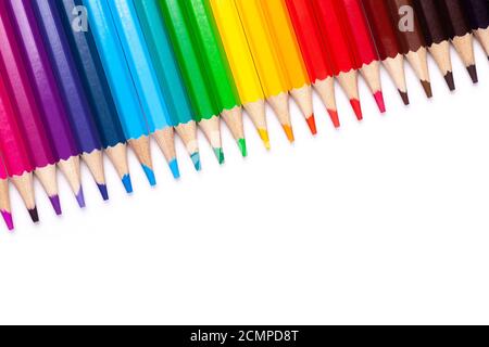 multi-colored wooden pencils in rainbow shades on a white isolated background mock up, horizontal, high quality photo Stock Photo