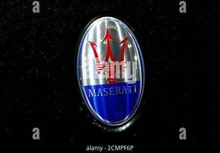 The company logo is seen on the bonnet of a Maserati car during the media day ahead of the 84th Geneva Motor Show at the Palexpo Arena in Geneva March 5, 2014. The Geneva Motor Show will run from March 6 to 16. REUTERS/Arnd Wiegmann (SWITZERLAND - Tags: TRANSPORT BUSINESS)