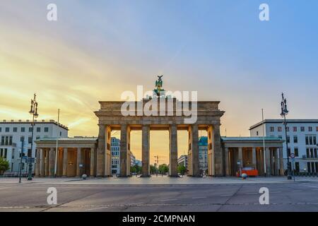 Berlin Germany, sunrise city skyline at Brandenburg Gate (Brandenburger Tor) Stock Photo