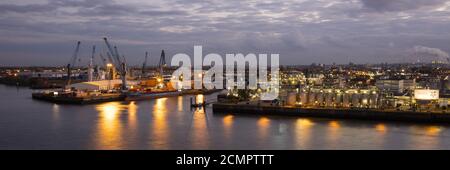 Hamburg harbor at night Stock Photo