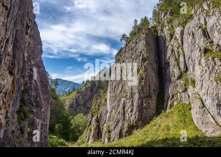 A narrow path among the grass between the rocks Stock Photo