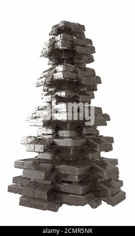 Design of architecture metal pyramidal structure similar to spaceship exterior. abstract modern architecture 3d illustration iso Stock Photo