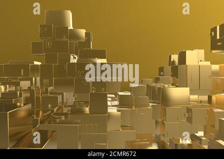 Wealth rich concept idea Golden city at sunset rays Abstract space background.3D illustration rendering Stock Photo