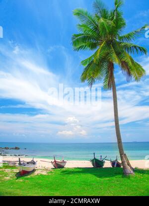 beach and fishing boat, koh Lanta, Thailand Stock Photo