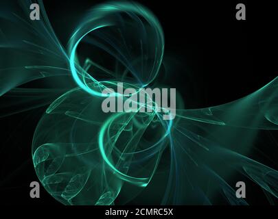 Glowing ligh green curved energy lines over dark Abstract Background space universe. Illustration Stock Photo