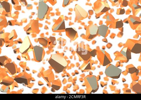 Abstract 3d rendering of geometric shapes. Computer generated minimalistic background with broken chunks of gold. Modern design Stock Photo