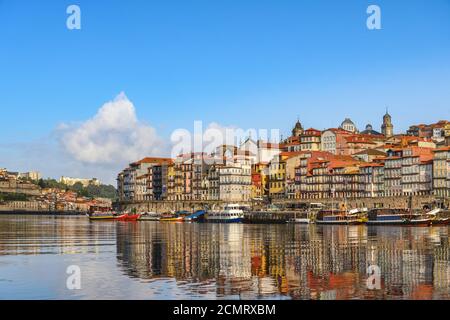 Porto Portugal city skyline at Porto Ribeira and Douro River Stock Photo