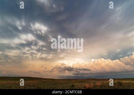 Dramatic sunset sky with storm clouds near Gordon, Nebraska Stock Photo