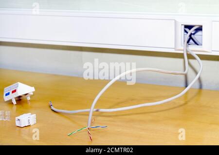 double socket rj 45 internet network Stock Photo