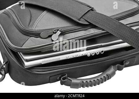 black notebook bag close-up isolated on white background Stock Photo