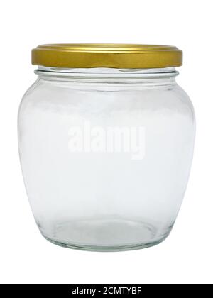 an empty glass jar with metal lid isolated on white background Stock Photo