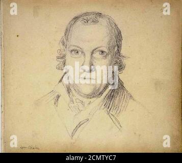 John Flaxman - Portrait of William Blake - Black Chalk. Stock Photo
