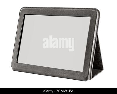 tablet in a leather case isolated on white background Stock Photo