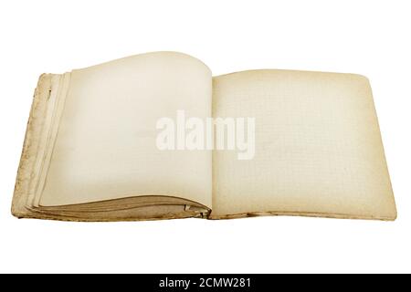 old revealed notebook isolated on white background Stock Photo