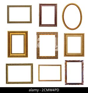 set of vintage frames in retro style isolated on white background Stock Photo