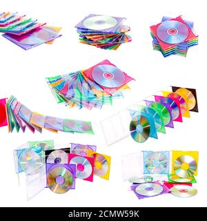 set of multiple CD and DVD isolated on white background Stock Photo