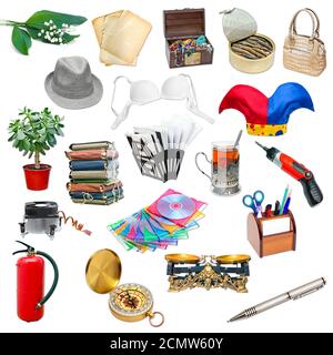 simple collage of isolated objects on white background Stock Photo