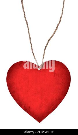 Red paper heart hanging on white background Stock Photo - Alamy