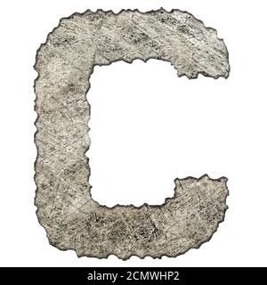 old scratched metal letter C isolated on white background Stock Photo