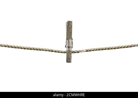 clothesline with clothespins isolated on white  background Stock Photo