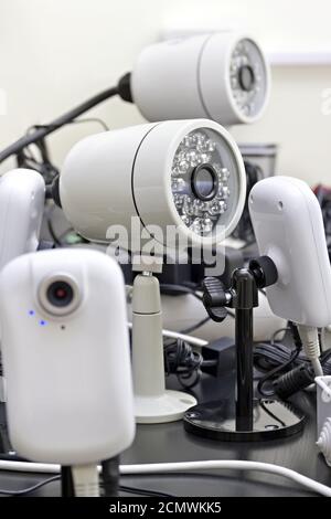 different security cameras pre-wired Stock Photo