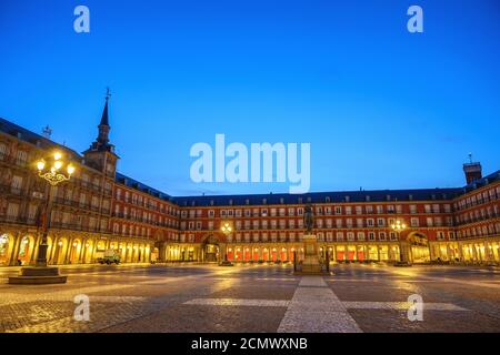 Madrid Spain, night city skyline at Plaza Mayor Stock Photo