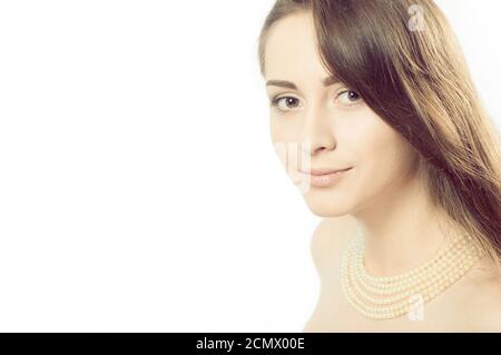 Young brunet woman portrait with expressive emotions Stock Photo