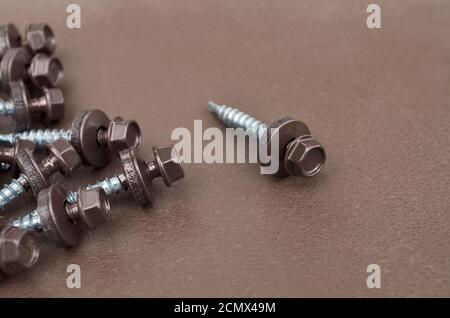 Tapping screws for mounting metal roof Stock Photo