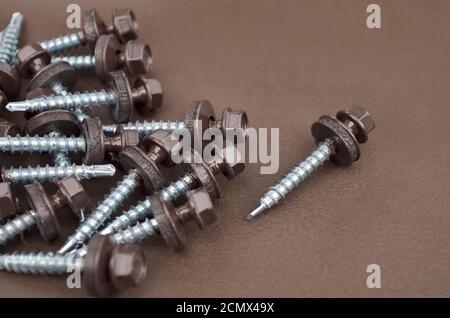 Tapping screws for mounting metal roof Stock Photo