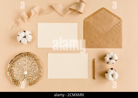 Invitation card mockup blank craft greeting card template Flat lay