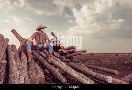 young handsome cowboy Stock Photo