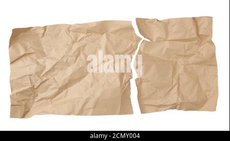 clean torn brown sheet of craft paper solated on a white background Stock Photo