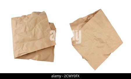 folded blank brown kraft paper sheet isolated on white background Stock Photo