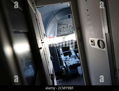 The cockpit of an Airbus A350-900 of Ethiopian Airlines is photographed during a site-inspection at Fraport airport in Frankfurt, Germany, May 22, 2017.  REUTERS/Kai Pfaffenbach