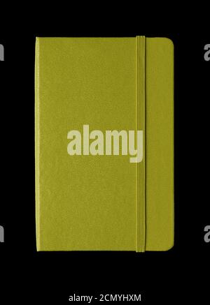 Olive green closed notebook isolated on black Stock Photo