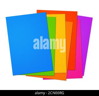 Colorful rainbow Blank A4 paper sheet range on white background Stock Photo