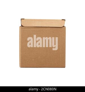 brown square cardboard box for transporting goods isolated on white background Stock Photo